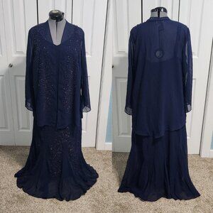 Catherines Masquerade Beaded Dress Set With Jacket Size 20W EUC Mariner Navy